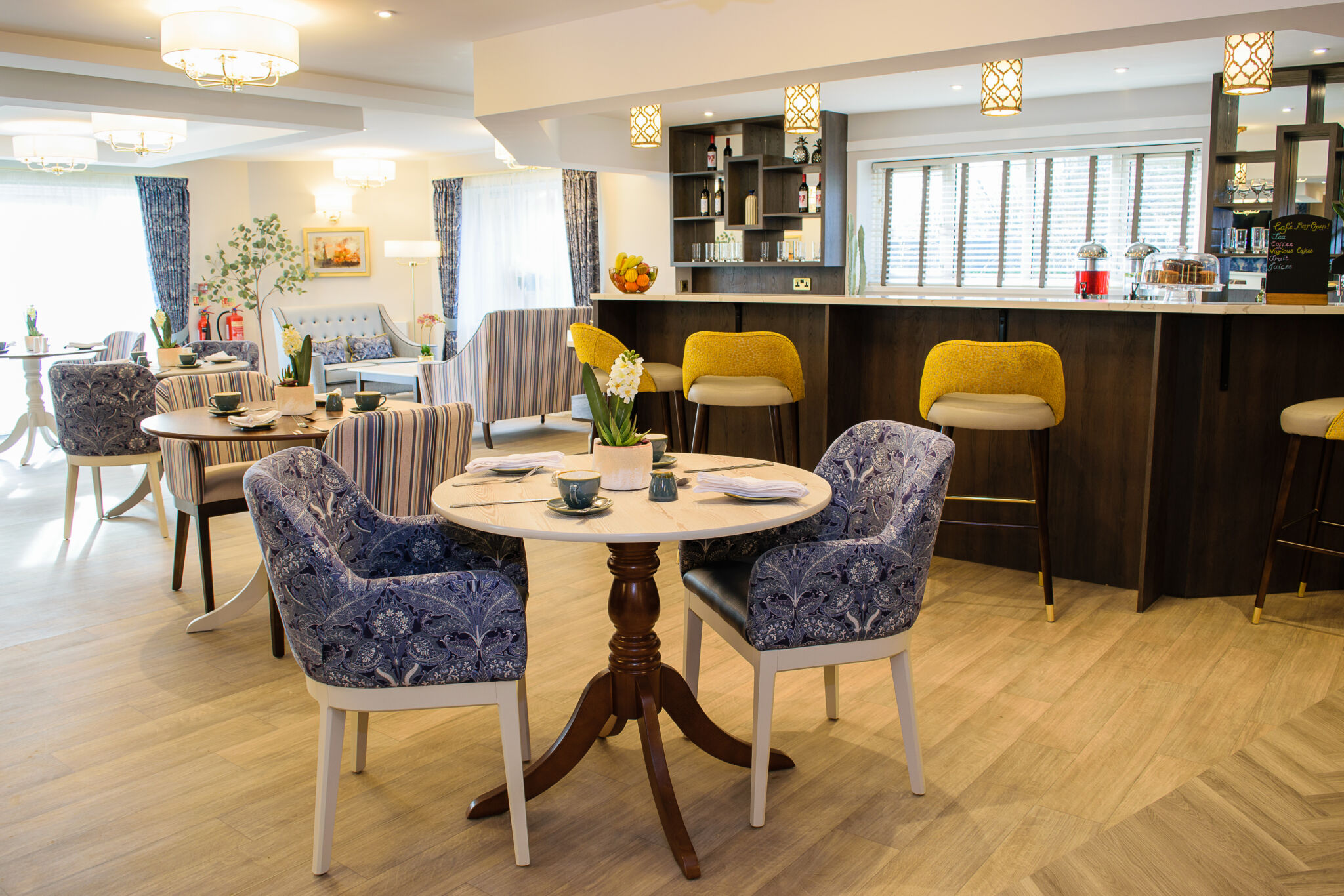 The beautiful cafe bar and lounge area at St Mary's Lodge, residential care home in Anlaby