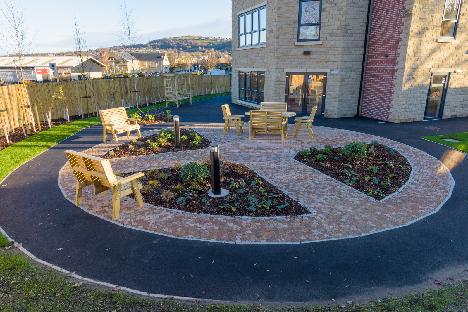 The gardens at Shipley Manor are designed for easy access, a place to sit on a sunny day