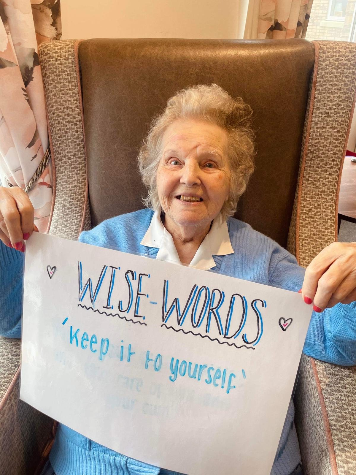 An image of a Hessle resident at St Mary's Riverside, where the residents shared some wise words.
